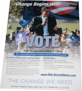 Obamas mailings dont even mention John McCain - theyre all about energizing voters to turn out at the polls
