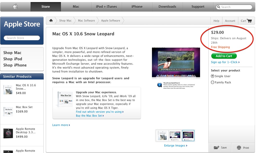 Mac OS X 10.6 "Snow Leopard" deliveries begin on August 28!