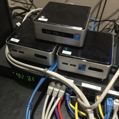 Three NUCs and a managed 24 port switch draws under 60 Watts!