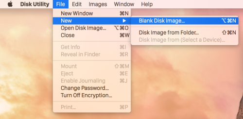 Launch Disk Utility and select File->New->Disk Image