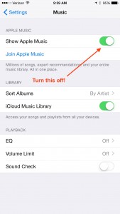 Turn off Apple Music iOS