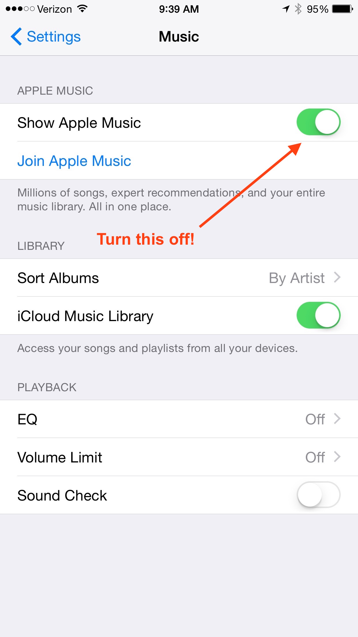 How to turn off Apple Music?